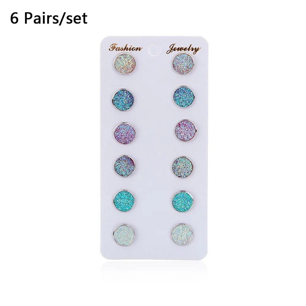 6 пар/ком2/femme, круглые серьги-гвоздики Druzy Quartz, блестящие прозрачные стразы, серьги-гвоздики, набор для женщин, очаровательные ювелирные изделия - Окраска металла: 6 pairs