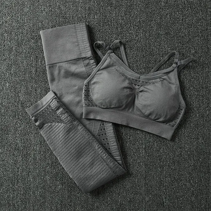 CK204gray 24 Цвет 2 шт./компл. спортивные костюмы Бесшовные Йога Комплект Для женщин Фитнес Костюмы Спортивная одежда для спортивного зала, леггинсы на подкладке пуш-ап спортивный бюстгальтер - Цвет: CK204gray