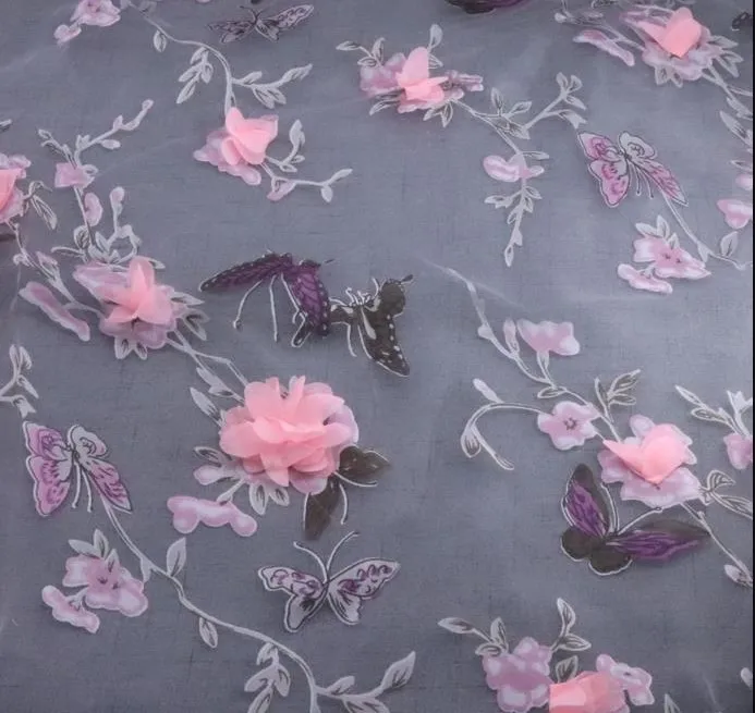 no2 pink 45x130cm H606 45*130 см органза Ткань 3D потертый цветок Золотое кружево для платья, Свадебные Летние Вышитые Diy ручной работы швейные принадлежности рукоделие - Цвет: no2 pink 45x130cm