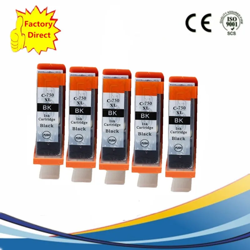 5BK PGI 750 PGI750 PGI-750 PGI-750XL CLI-751 Замена чернильных картриджей для MG-6470 MG-7170 MX-727 MX-927 IP-7270 IP-8770 - Цвет: 5BK