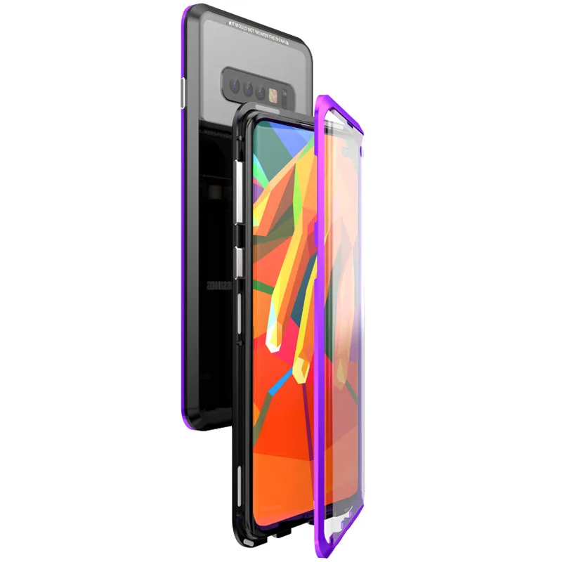 black purple Роскошный Магнитный чехол LUPHIE на 360 градусов для samsung Galaxy S10 Plus, передний задний стеклянный чехол для samsung S10, Магнитный чехол s - Цвет: black purple