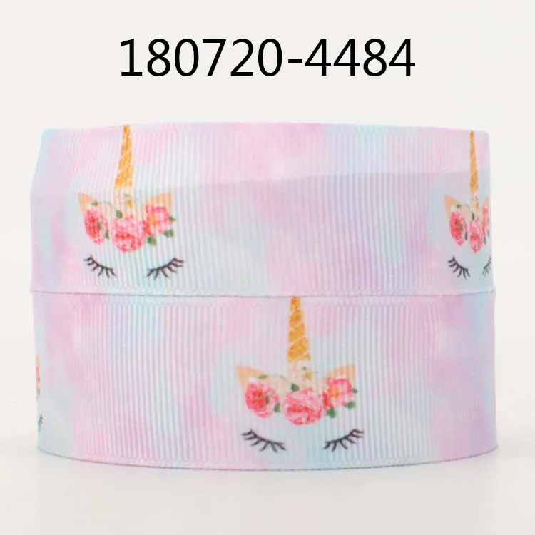 180720-4484 10 ярдов-разные размеры-единорог напечатанный Grosgrain лента-мультфильм Единорог лента - Цвет: 180720-4484