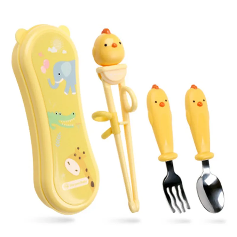 1set tableware Комплект переносной посуды учебные палочки для еды столовая посуда с пластиковой ручкой столовая вилка, ложка для детей ужин дорожная посуда Se - Цвет: 1set tableware