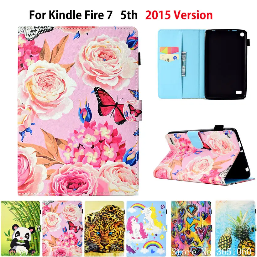 Чехол для Amazon Kindle Fire 7 &quot2015 5 го поколения чехол из искусственной кожи с цветами и