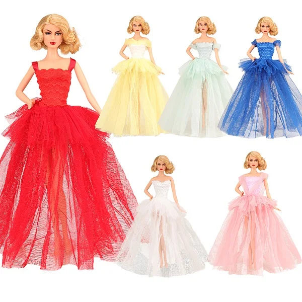 6 Dresses no doll Новейшая Горячая Ручная работа высокого качества детские аксессуары Одежда для кукол наряд платье для Барби Одежда для Кена кукла лучший подарок на день рождения DIY - Цвет: 6 Dresses no doll