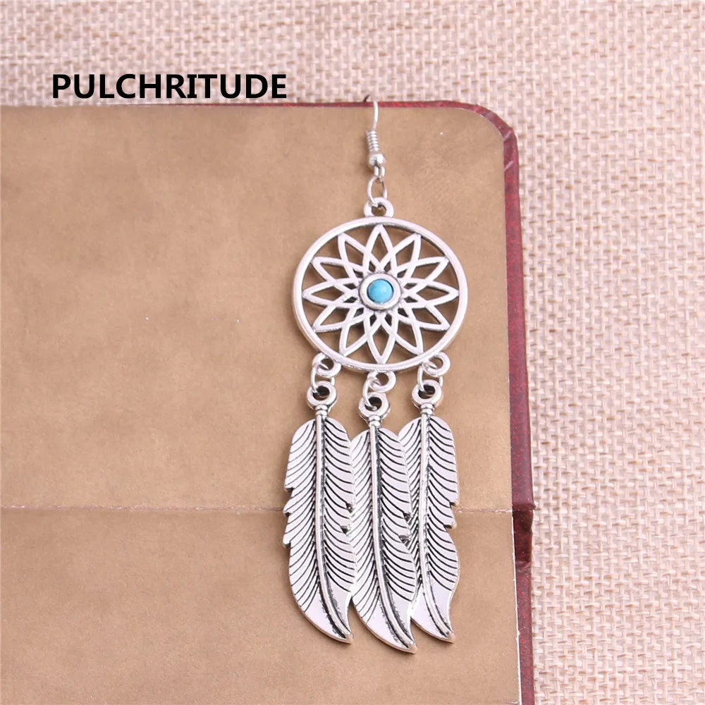 PULCHRITUDE 4 шт. 2 пары металлическая античная бронза серебряное дерево перо Синий