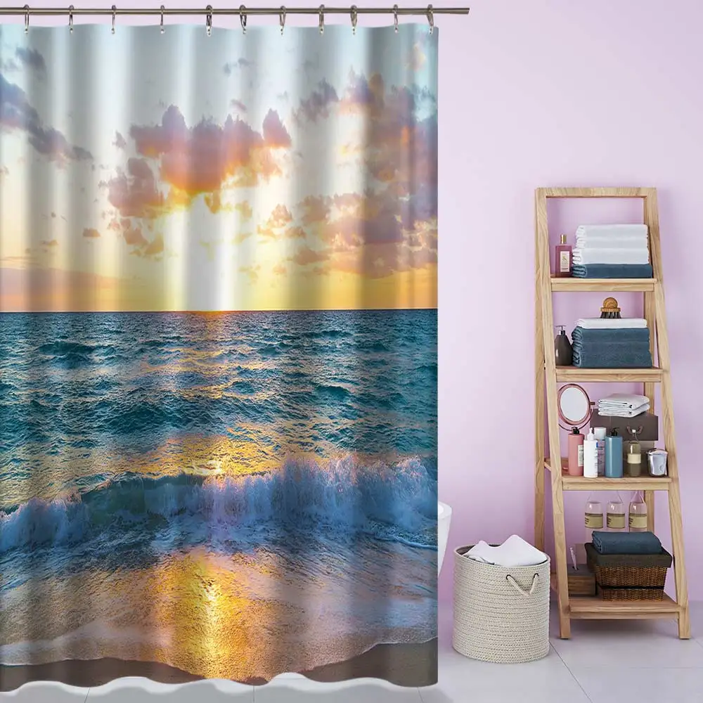 Silstar Tex Ocean Waves Horizon Shower Curtain And Beach Scenery Printed Bathroom Decoration Waterproof Polyester Bath | Дом и сад