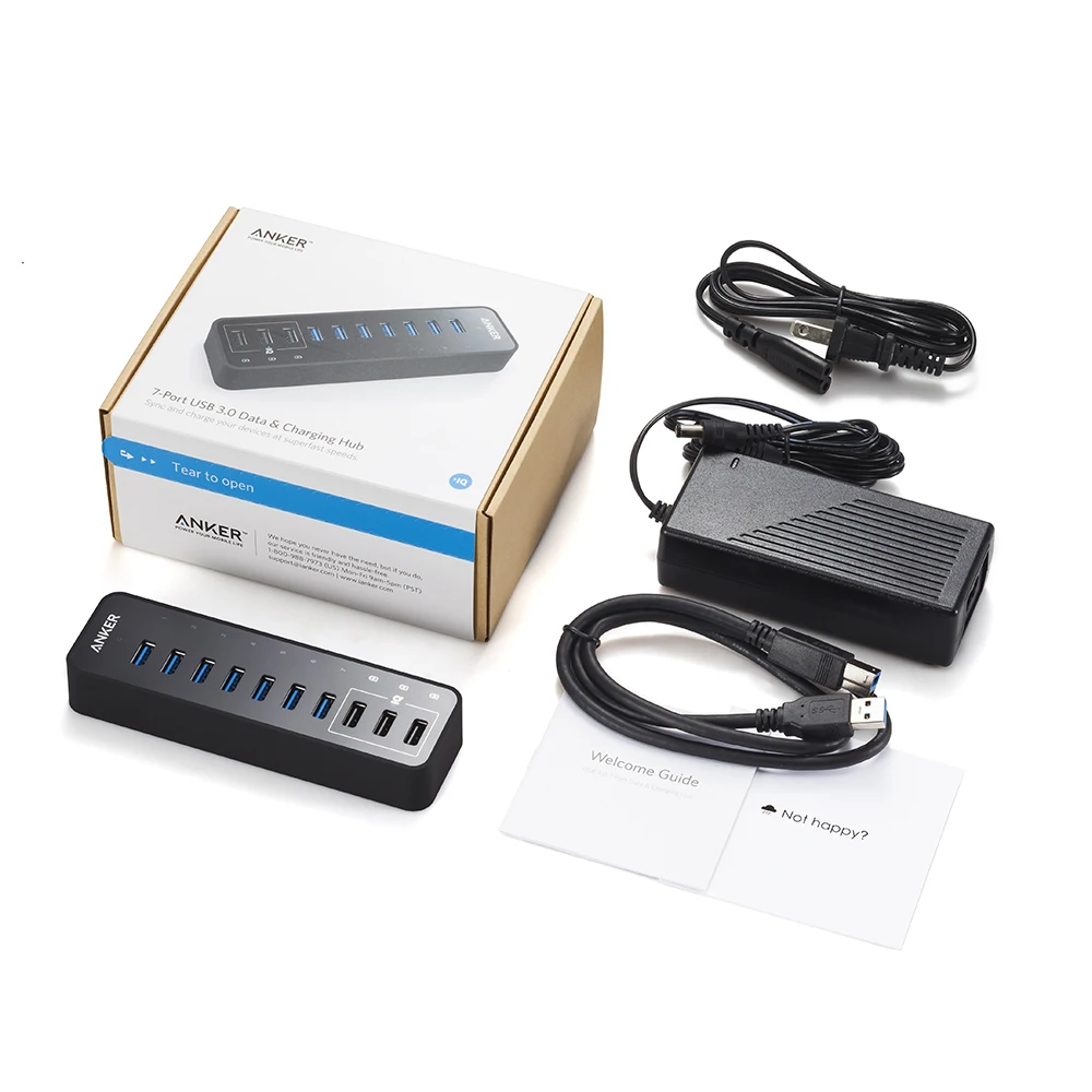 Anker 10-портовый 60 Вт концентратор данных с 7 портами USB 3 0 и зарядными PowerIQ для iPhone iPad
