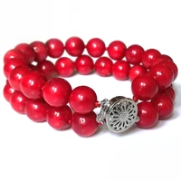 double rows 7 5 inches 8 9mm red round natural bamboo coral bracelet with 925 sterling silver clasp