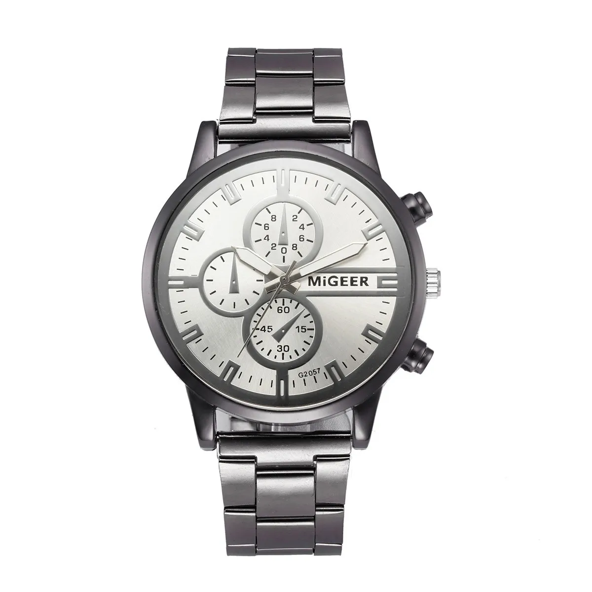 

MIGEER Man Wrist Watches Fashion Crystal Stainless Steel Analog Quartz male clock mens watch military relogio masculino