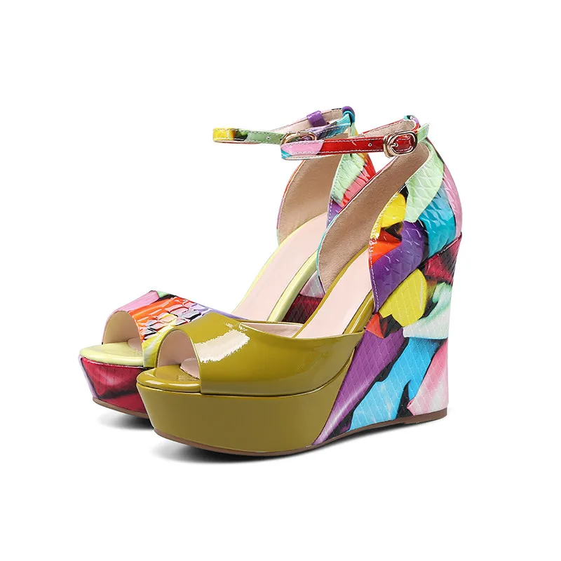 Женские босоножки на танкетке ASUMER из коровьей кожи с открытым носком высоком