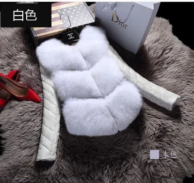 Removable Sleeves 2019 Imitation Fox Fur Patchwork Vest Coat Winter Women Wool Leather Sleeve Thick Faux Jacket D1074 | Женская одежда