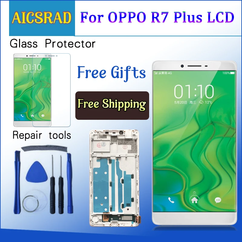 Сменный ЖК дисплей для OPPO R7 Plus 100% протестированный сенсорный экран с рамкой