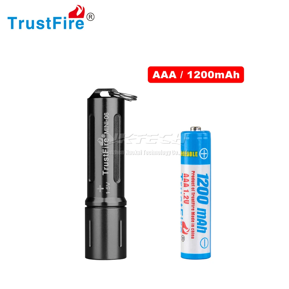 

TrustFire MINI-06 L1T2-577 LED Flashlight 7.5g Keychain Pocket Torch Lamp 90LM IPX4 with Ni-MH AAA 1200mAh Rechargeable Battery