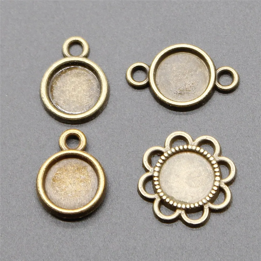 50pcs Fit 8mm Round Glass Cabochon Base Setting Pendant Tray Antique Bronze Plated Vintage Jewelry Findings For Making | Украшения и