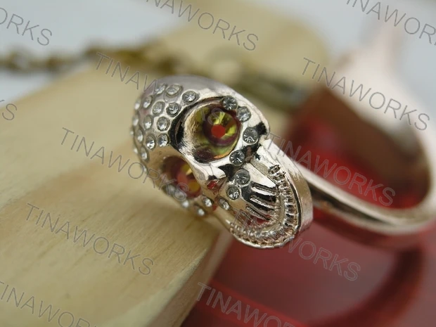 

FREE SHIPPING 5Sets Rose Gold Leather Clasp/Half Cuff, Skull End, With Crystal Beads 3x10mm