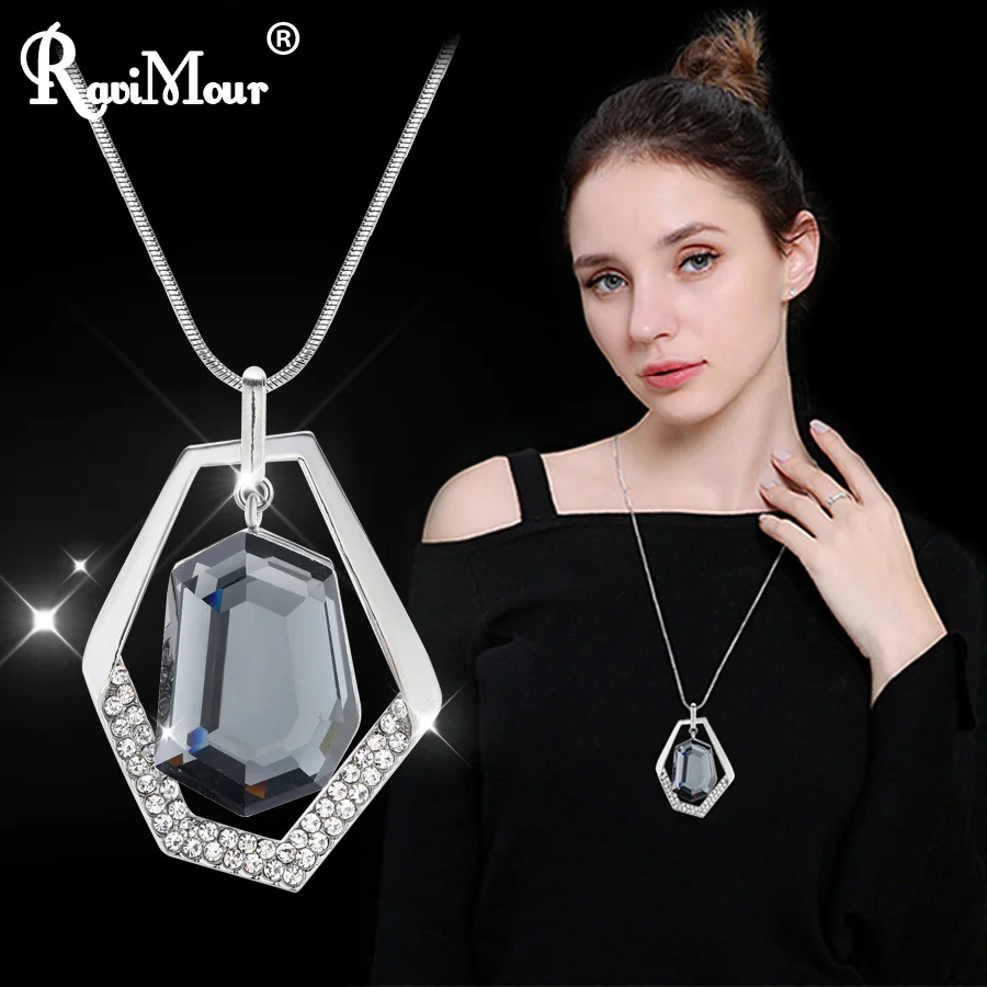 RAVIMOUR Женская бижутерия модные геометрические Кристальные ожерелья макси