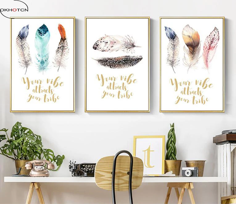 

Nordic Decorative Painting Flamingo Feather Posters and Prints Art Canvas Painting Modern Home Decor Wall Pictures