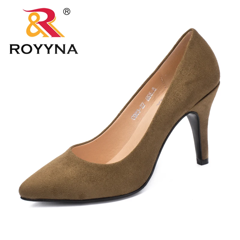 ROYYNA/Новое поступление; женские туфли-лодочки в сдержанном стиле; женские модельные туфли с острым носком; Женская Офисная обувь из флока; удобная обувь;