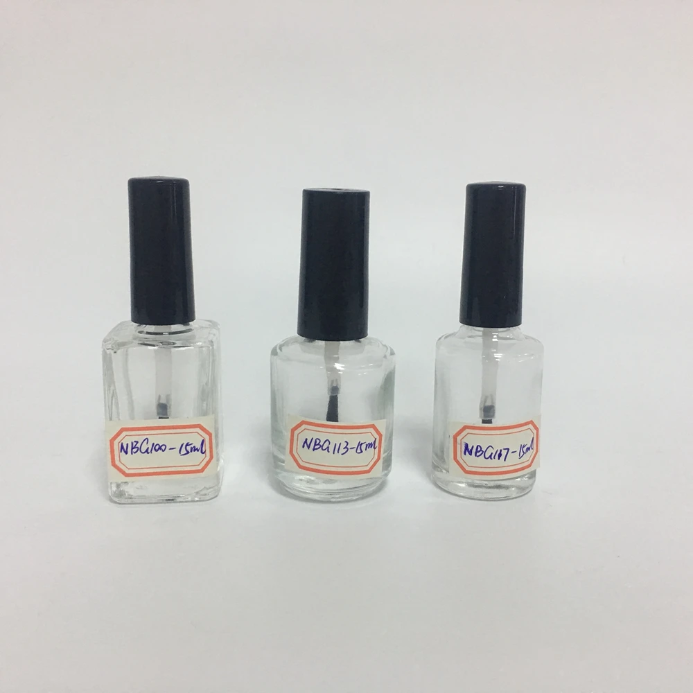 Nail Polish Bottle 15 ml, Empty Clear Glass Gel Container with Black Lid