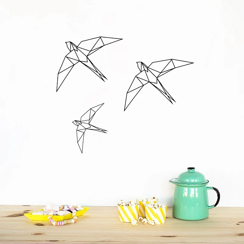 Оригами птицы виниловые наклейки на стену геометрия животные летающие для дома