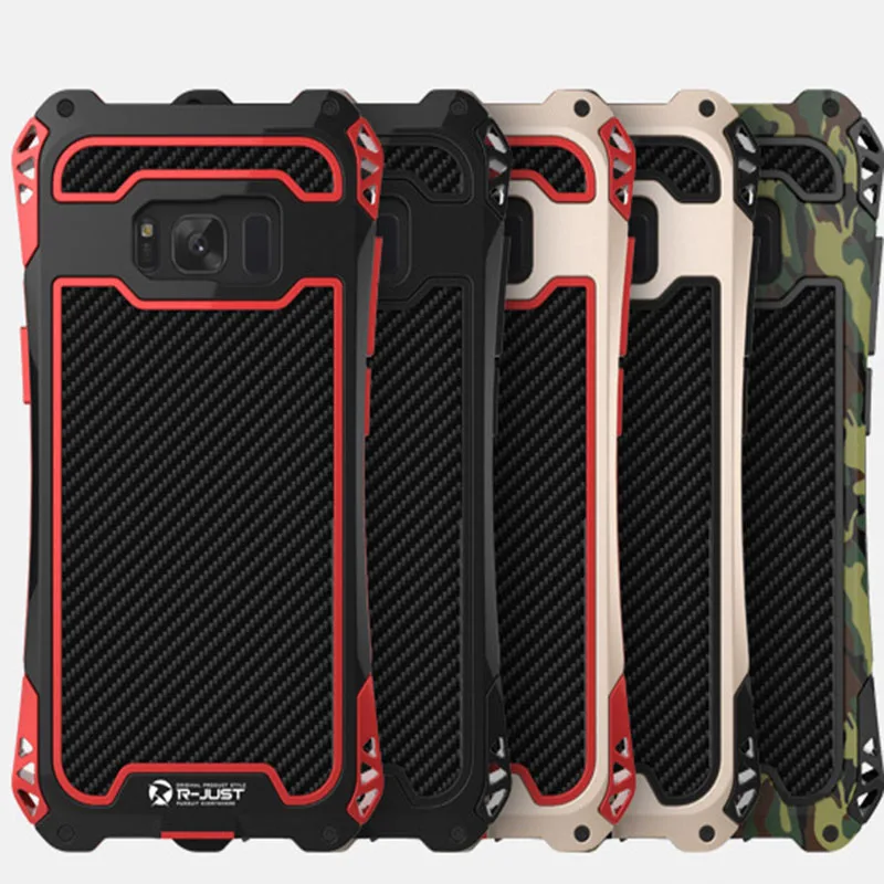 

New R-Just Case For Galaxy S8 Waterproof Case For Samsung Galaxy S8 Plus S8+ Aluminum Waterproof Shockproof Carbon fiber Case