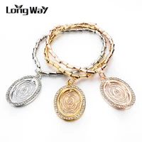 longway 3pcs bracelets new gold color women bracelets bangles austrain crystal round bracelet elastic pulseras sbr140631