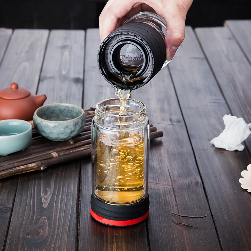 Дорожная стеклянная кружка для воды 400 мл двухслойный чайник разделения чая