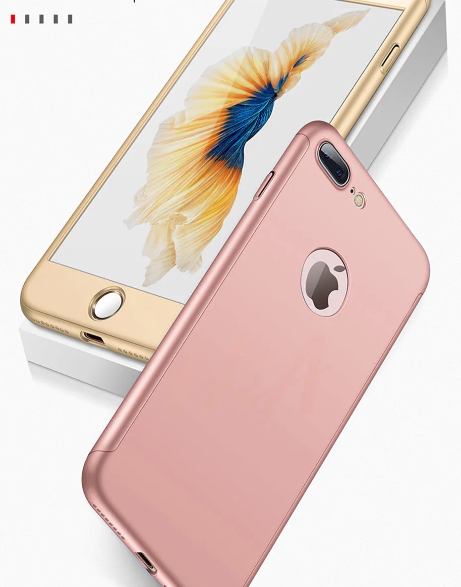 H& A Роскошный 360 Защитный чехол для iPhone 7 6 6s Plus Полный Жесткий PC чехол для телефона для iPhone 8 6 6s 7 Plus чехол с закаленным стеклом