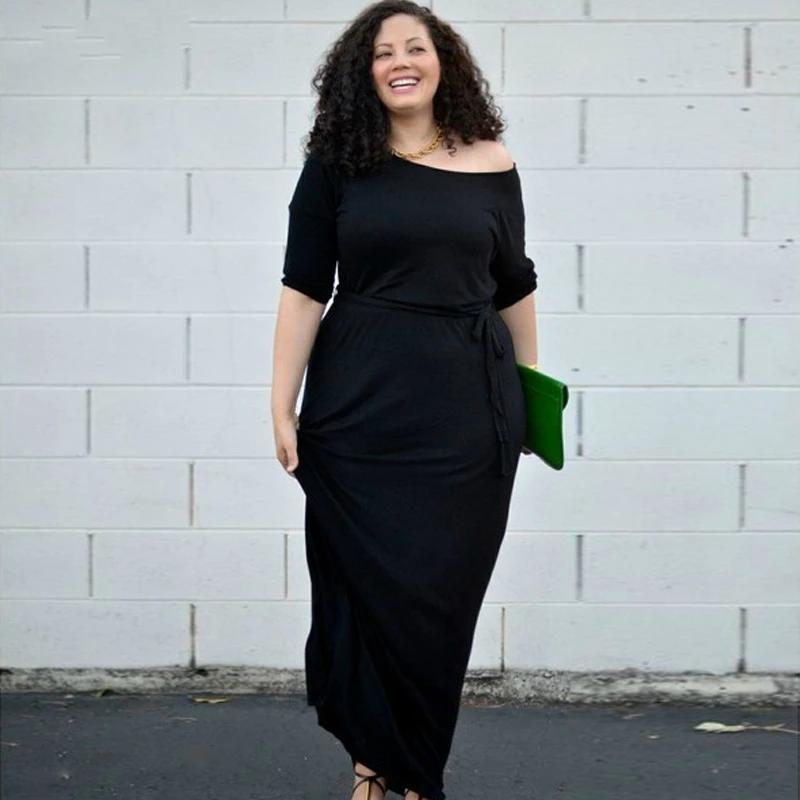 Женское свободное платье с вырезом лодочкой повседневное длинное вечернее