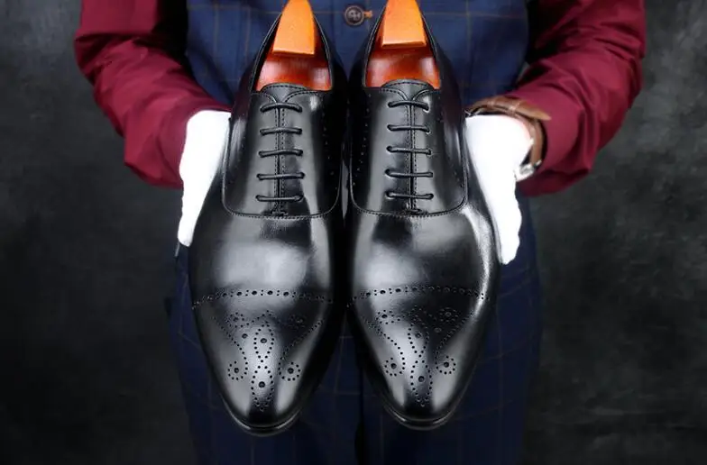 Carved brogues men's dress shoes genuine leather formal business summer breathable oxfords luxury wedding casual single | Обувь
