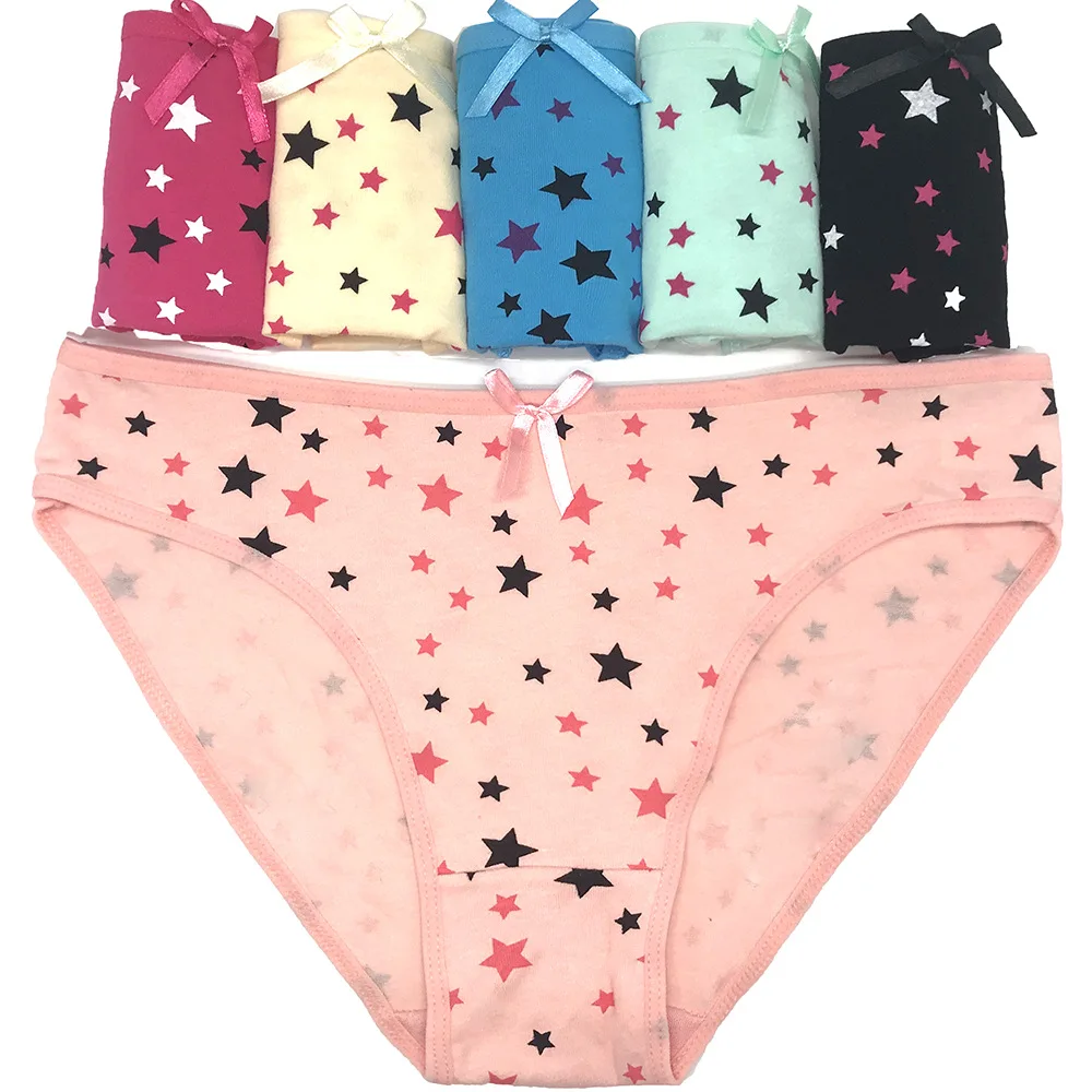 

New Lot 12 PCS Underwear Women Cotton Low Rise Full Cute Stars Print Bow Soft Briefs Ladies Panties Knickers for Women Girls