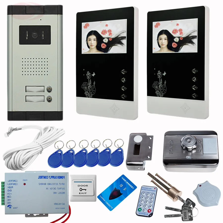 

Цветной проводной ЖК-монитор TFT 4,3 дюйма, видеодомофон, Rfid разблокировка, электронный замок, видеокамеры для видеодомофона, 2 кнопки