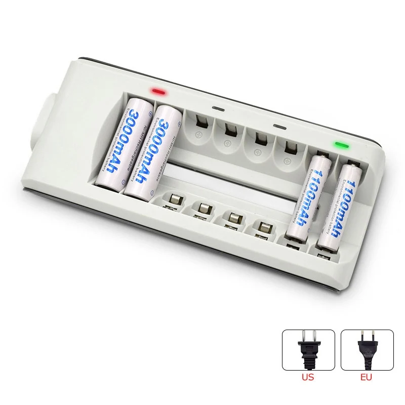 Universal 8 slots Battery Charger Home AC EU US Plug Power Charging Adapter with LED Indicator for AA AAA Batteries hot | Электроника