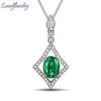 2020 elegant lady pendant genuine gemstone solid 14kt white gold emerald diamonds pendant necklace for women wedding engagement