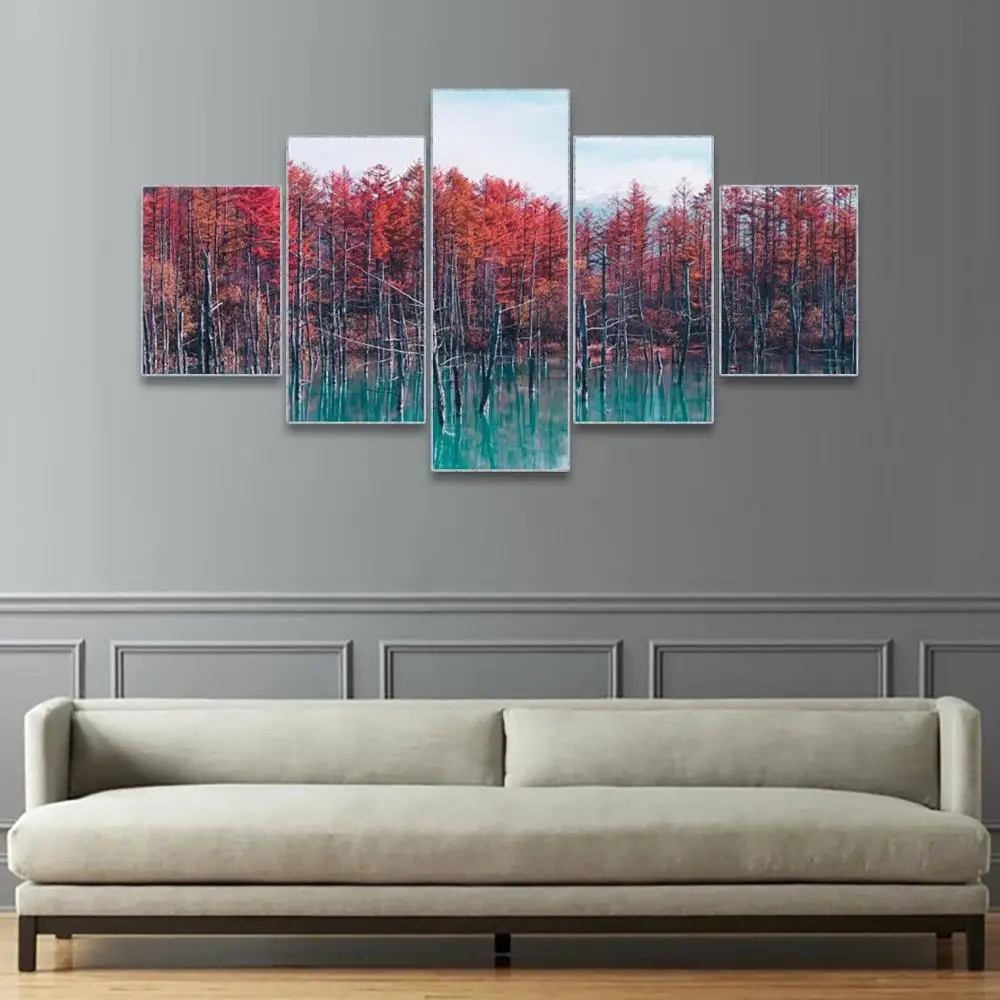 Laeacco Canvas Calligraphy Painting 5 Panel Forest Wall Art Posters and Prints Living Room Decor Picture Nordic Home Decoration | Дом и сад