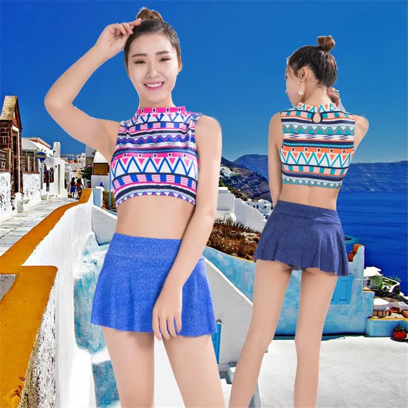 Новинка 2017 купальник женский Консервативная юбка Сплит плоской Штаны пикантные