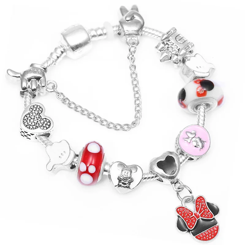 17 Boosbiy Dropshipping Cute Mickey Minnie Charm Bracelet For Women Kids With Silver Snake Chain Brand Bracelet Christmas Jewelry - Окраска металла: 17