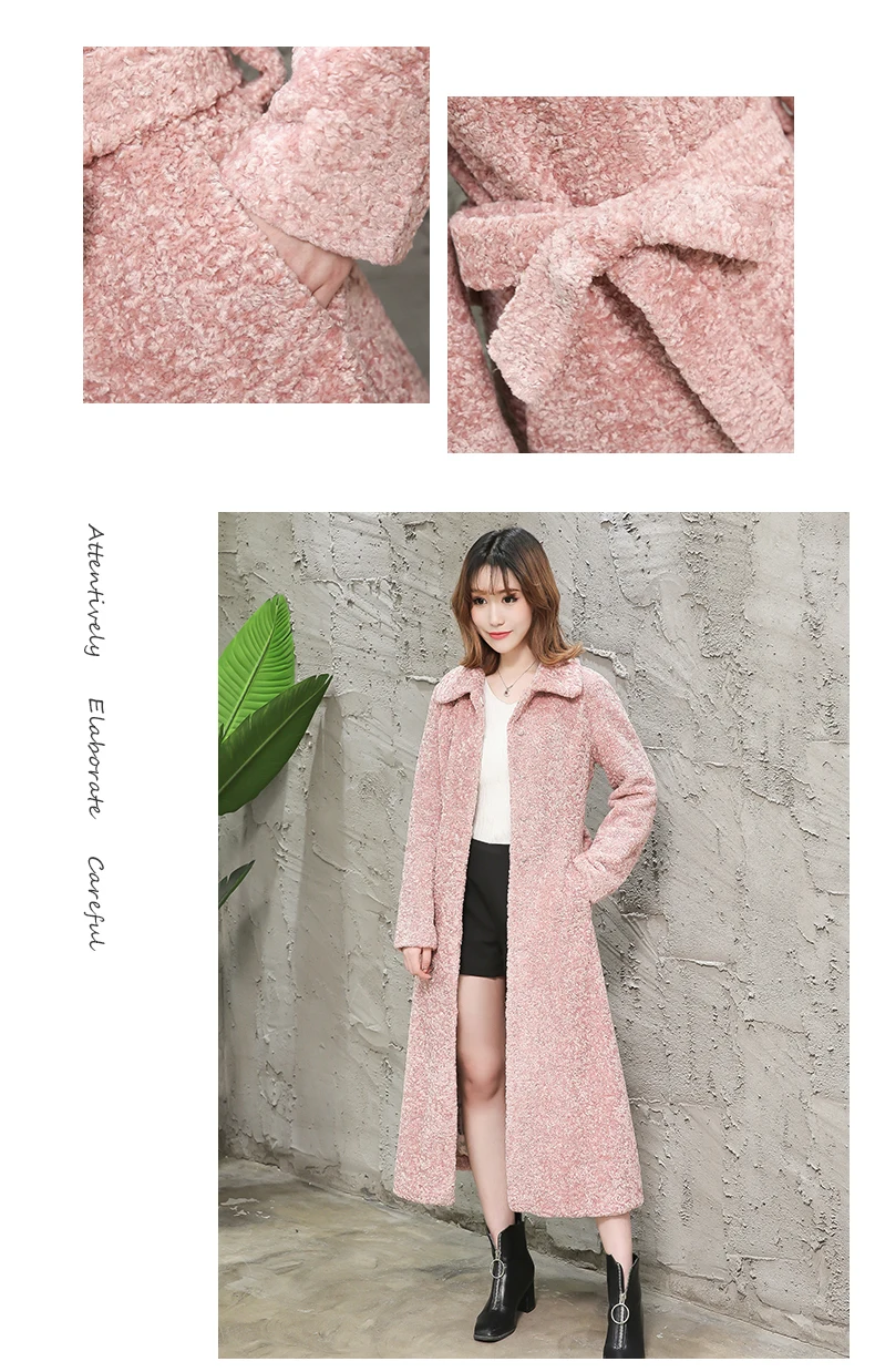 Nerazzurri/зимнее длинное пальто из искусственного меха для женщин с длинным рукавом и отложным воротником, пушистое теплое пальто больших размеров, розовое, черное, Женское пальто из овечьей шерсти с поясом, пальто из