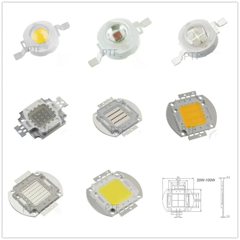 

1pcs 1W 3W 5W 10W 20W 30W 50W 100W High Power Lamp Chip COB Warm Cool White Red Green Blue 1 3 5 10 20 50 100 W Watt Lights