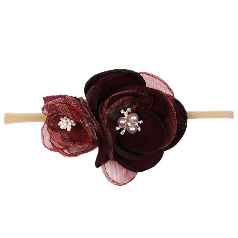 20 IBOWS Hair Accessories Lovely Baby Headband Fake Flower Nylon Hair Bands For Kids Artificial Floral Elastic Head Bands Headwear - Цвет: 20