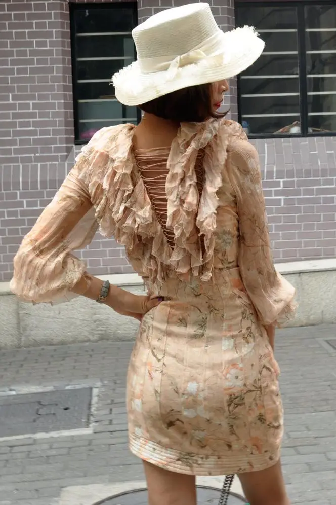 Женская льняная юбка с цветочным принтом многослойная высокой посадкой