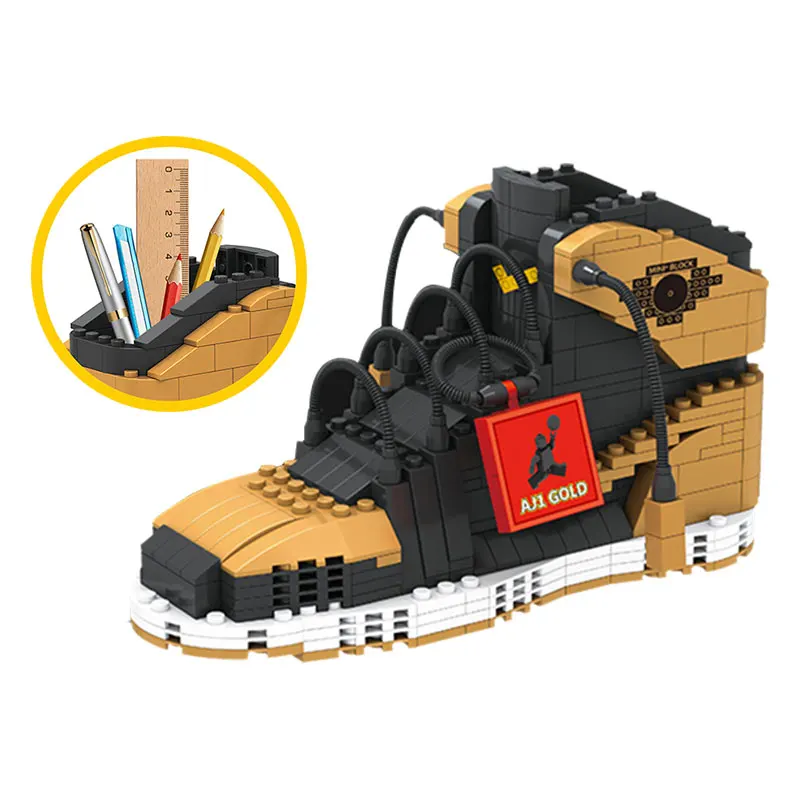 Air J1 Gold no box Мини плюс Air J супер обувь строительные блоки кроссовки Модель ручка контейнер кирпичи пенал игрушки для детей канцелярские товары для мальчиков - Цвет: Air J1 Gold no box