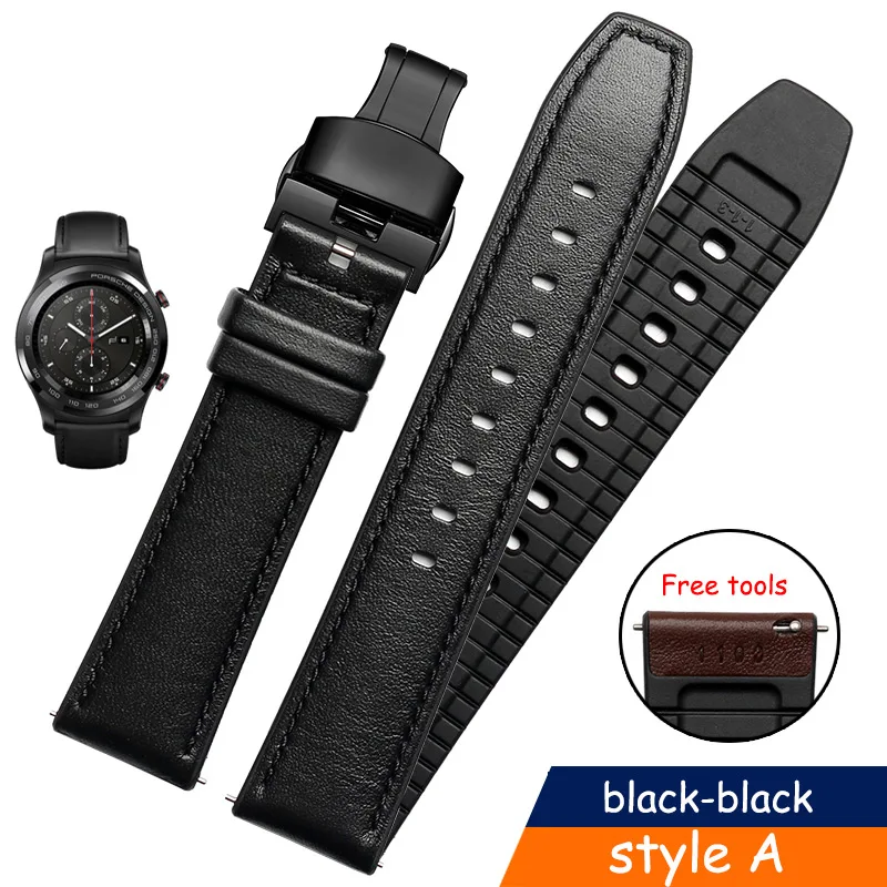 Huawei Watch 2PRO/GT ремешок для часов 22 мм Натуральная кожа starp для huawei Honor Magic/Dream Ticwatch pro браслет для часов - Цвет ремешка: A black-black