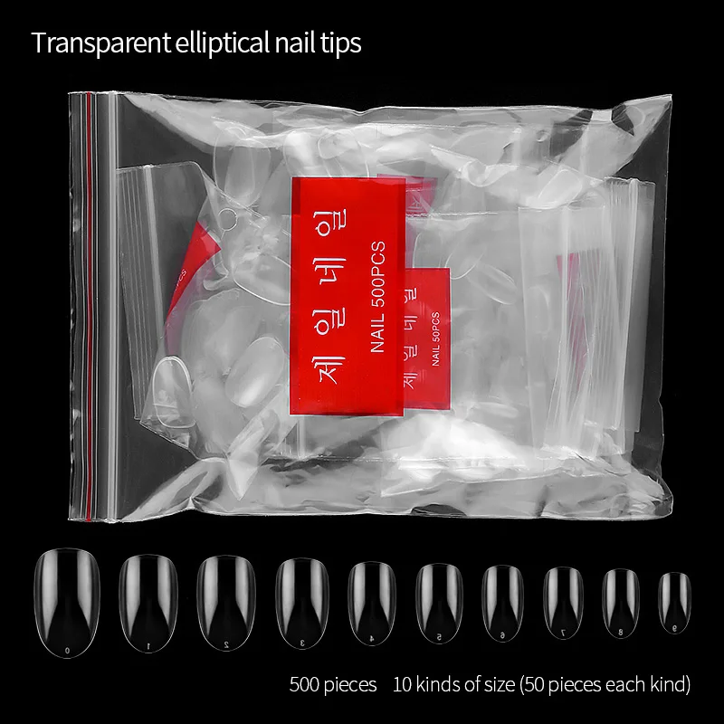 transparent PinPai, 10 Размер, 500 шт, овальные круглые накладные ногти, полное покрытие, накладные ногти из смолы, чистые натуральные накладные искусственные наконечники, сделай сам, маникюр, дизайн ногтей - Цвет: transparent