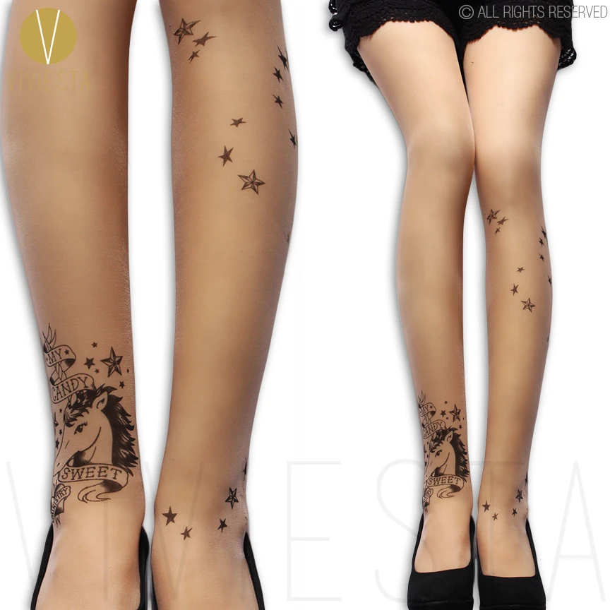 СЛАДКИЙ ЕДИНОРОГ ТАТУИРОВКИ КОЛГОТКИ-20D женские Япония Стиль Милый Лошадь Осел