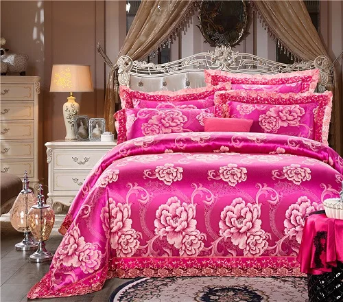 bedding set 23 Хлопок и шелк атлас Розовый и красный цвет элитное постельное белье queen King size комплект постельного белья/Стёганое одеяло крышка льняное постельное белье набор funda nordica Кама - Цвет: bedding set 23