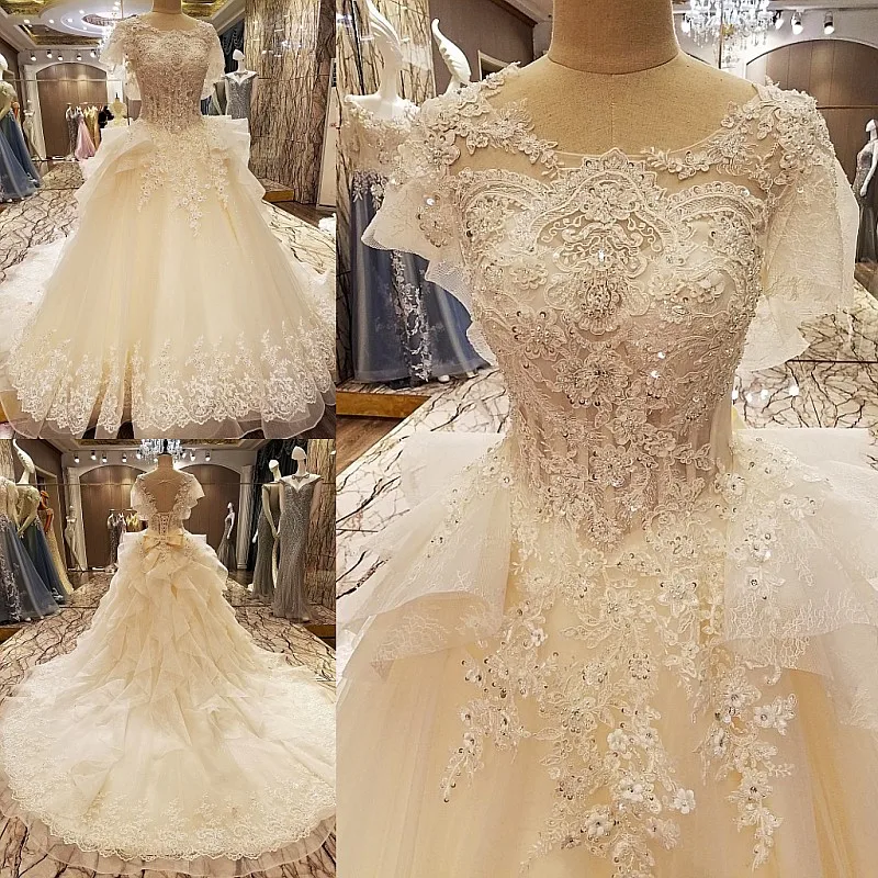 Vestidos De Novia 2017 Vintage Long Train Wedding Dress Ivory Tulle Applique Beading Lace Bridal Gown Real Photo | Свадьбы и