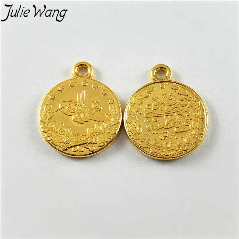Julie Wang 20 шт. золотые монеты сплав Двусторонняя Подвески DIY браслет ожерелье