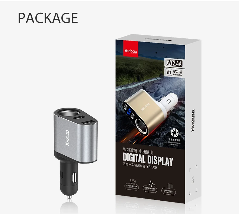 Yoobao YB209 автомобильное Зарядное устройство с двойным USB портом 2.4А автомобильная зарядка для iPhone 7 Samsung Xiaomi